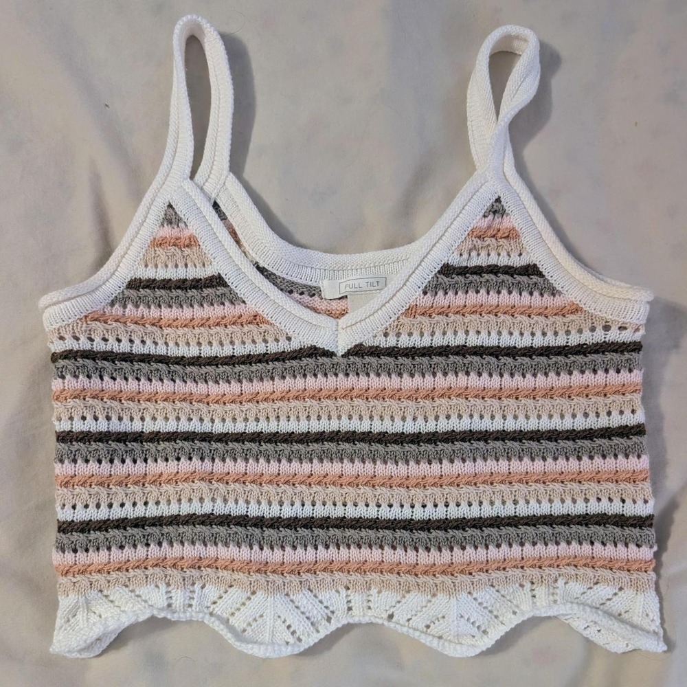 Full Tilt multi-colored striped crochet tank top with horizontal stripes